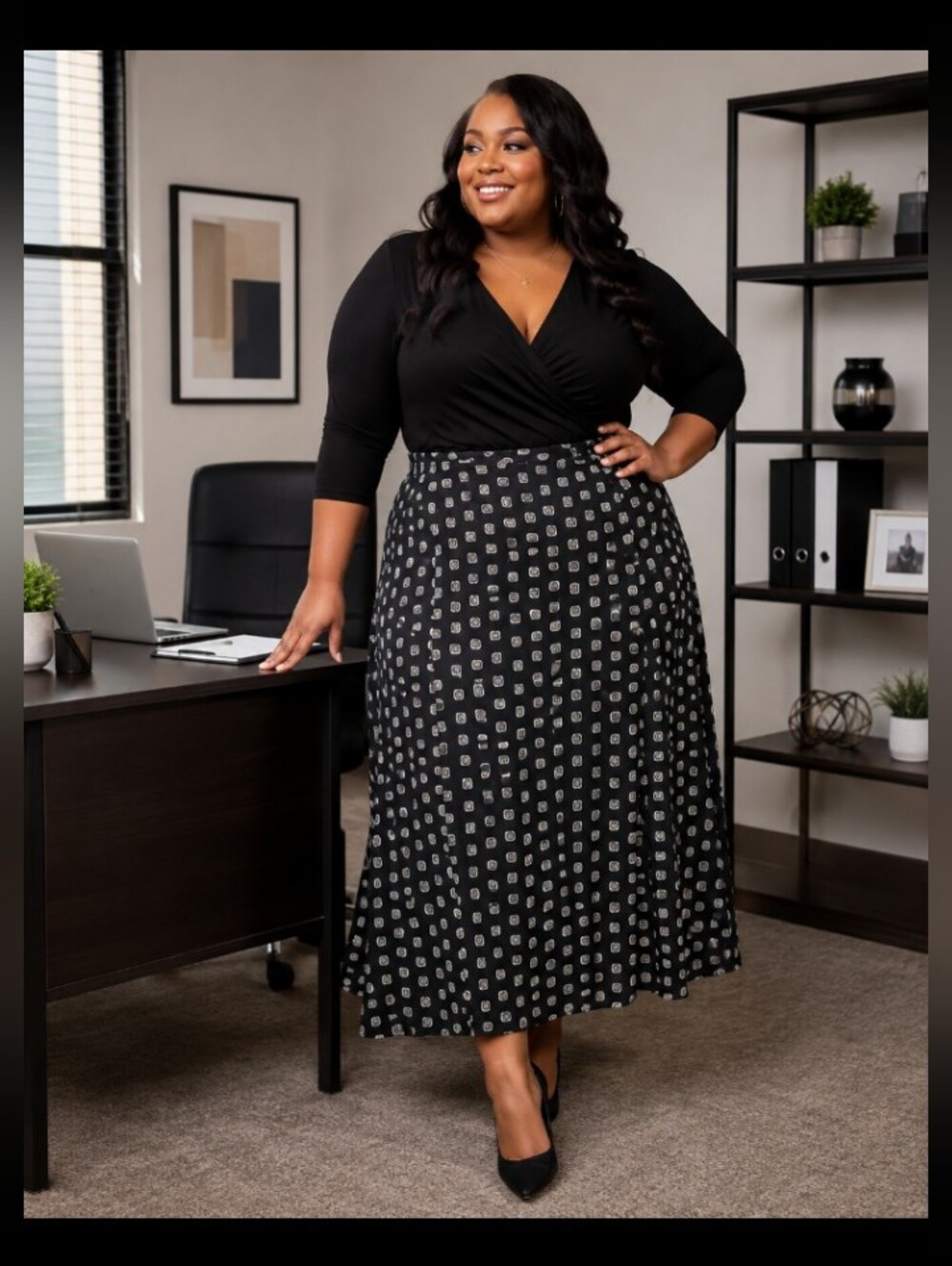 Liz Claiborne Vintage Villager Black Maxi Skirt with White Dot Print Size 16